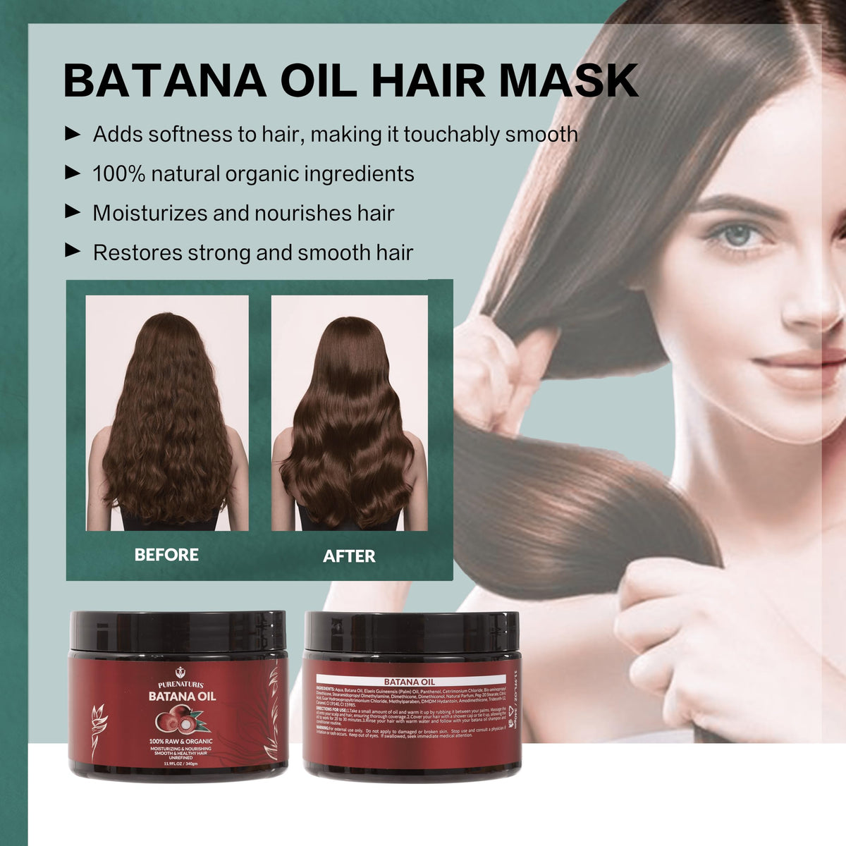 PureNaturis Batana Oil Complete Kit packaging showcases a four-step routine for growth-oriented care.