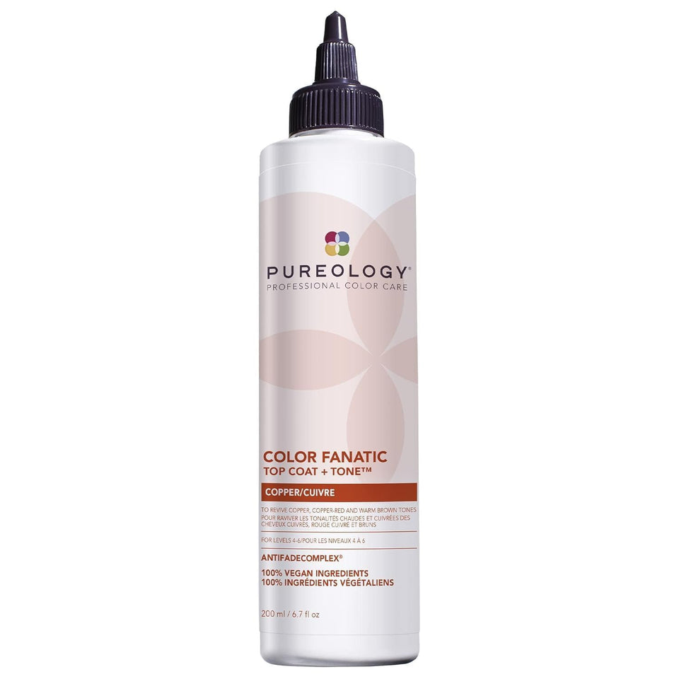 Pureology Color Fanatic Top Coat Tone Copper bottle shows vivid copper revival for color.