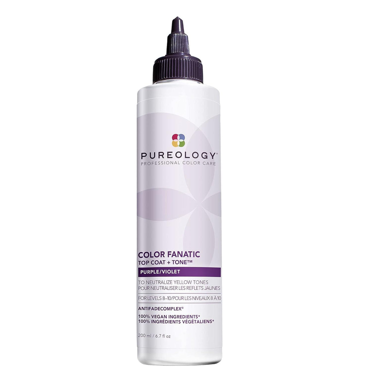 Pureology Color Fanatic Top Coat Tone Purple bottle neutralizes yellow tones for blondes