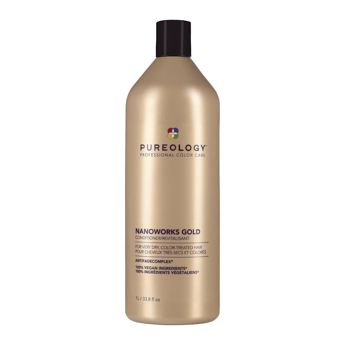 Pureology Nanoworks Gold conditioner bottle for color-treated hair with nourishing shine.