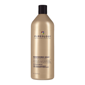 Pureology Nanoworks Gold conditioner bottle for color-treated hair with nourishing shine.