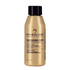 Pureology Nanoworks Gold conditioner bottle shown for color protection and luxurious hydration.