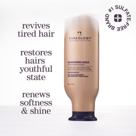Pureology Nanoworks Gold conditioner pump delivers creamy, even application.
