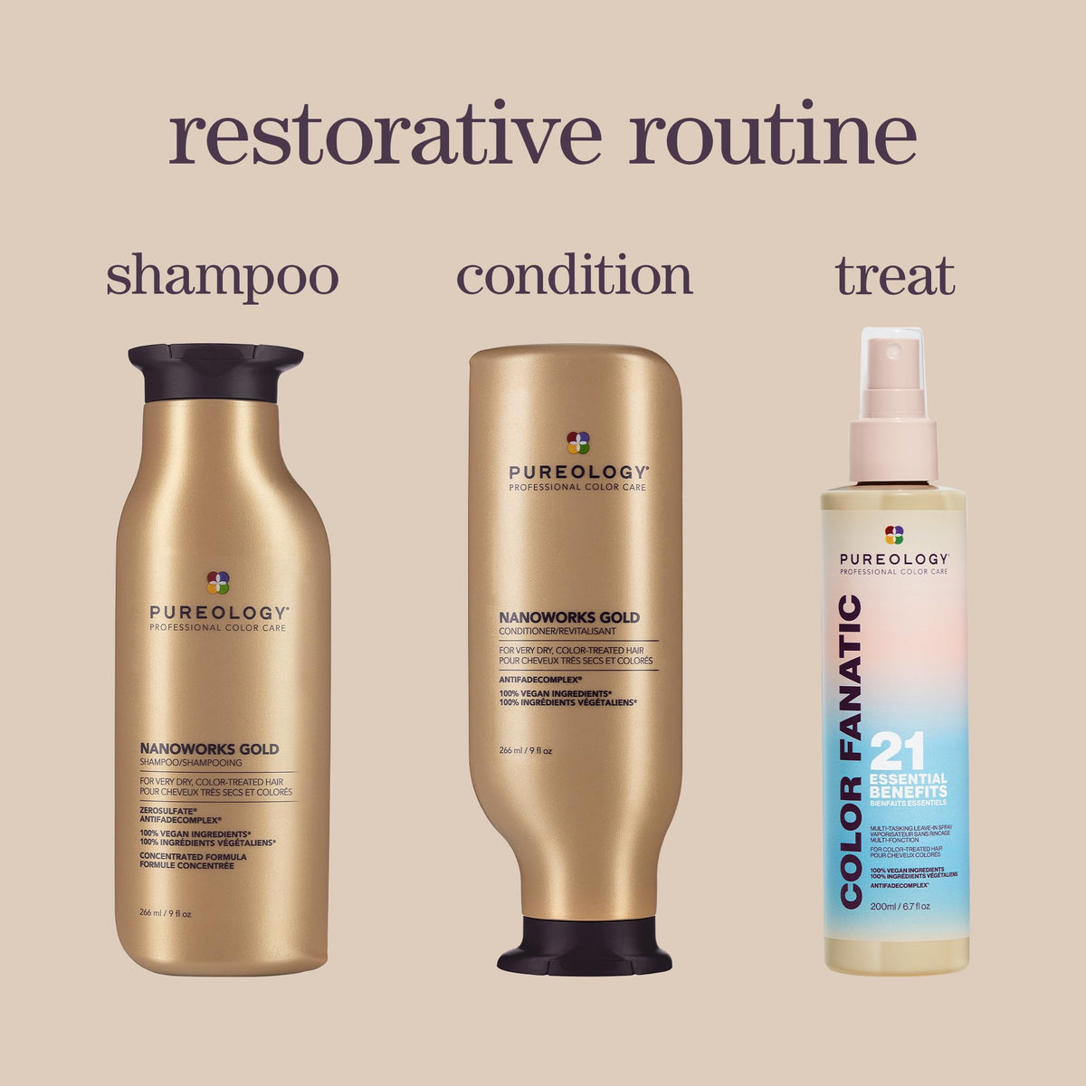 Pureology Nanoworks Gold conditioner adds shine to color-treated hair.