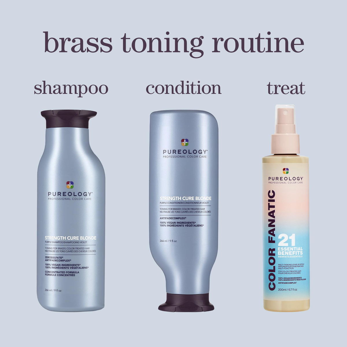Pureology Strength Cure Blonde Purple Conditioner after shampoo, smooths and protects color