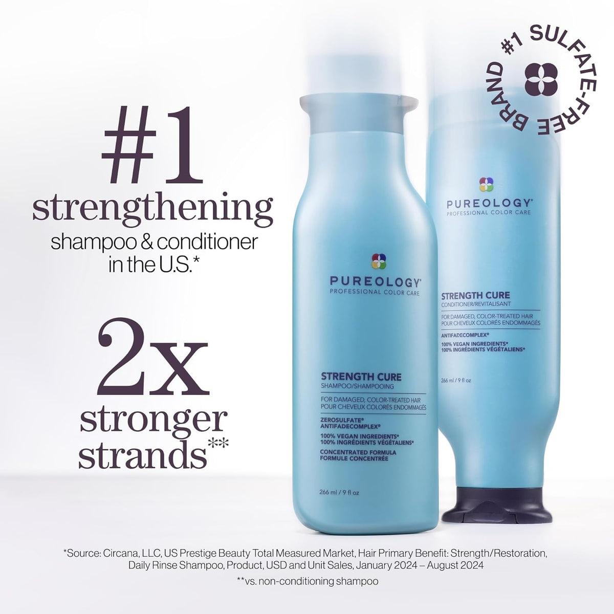Pureology Strength Cure Conditioner bottle close-up for detangling and nourishment