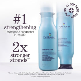 Pureology Strength Cure Conditioner bottle close-up for detangling and nourishment