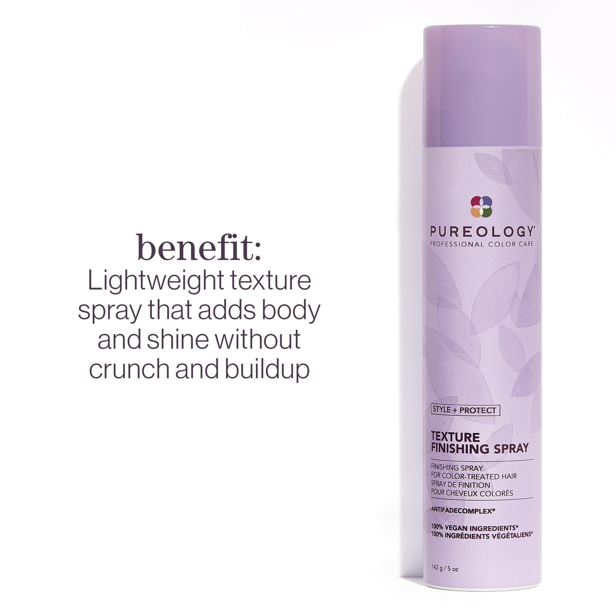 Close-up of Pureology Texture Finishing Spray mist forming texture on hair.