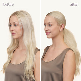 Hair with subtle shine after using Pureology Texture Finishing Spray on color-treated hair.