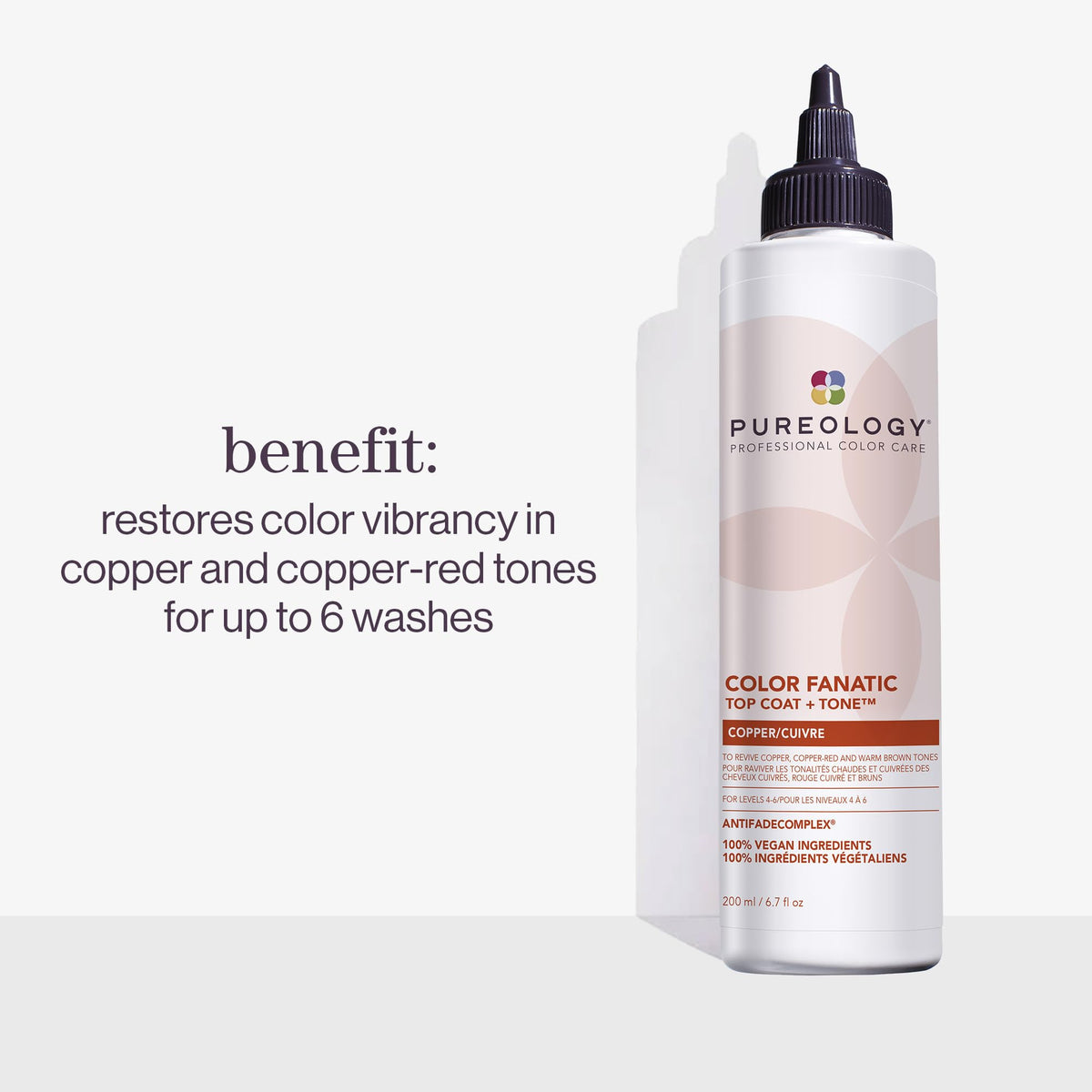Pureology Color Fanatic Tone Copper hair swatch demonstrates refreshed copper tones.
