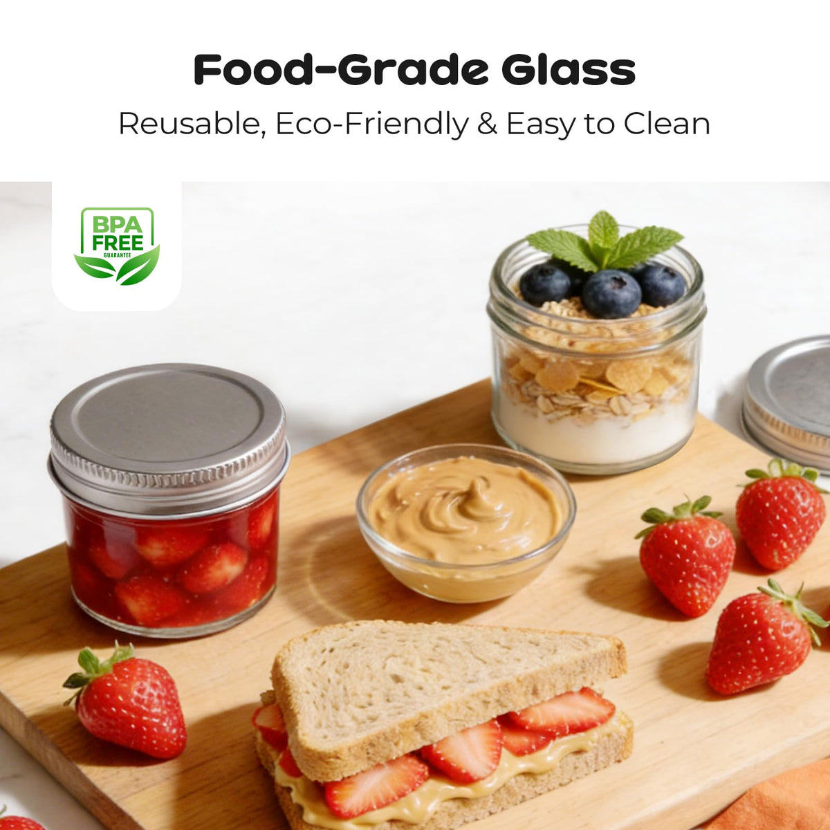 PureRoot honey jar in clear glass to showcase honey.
