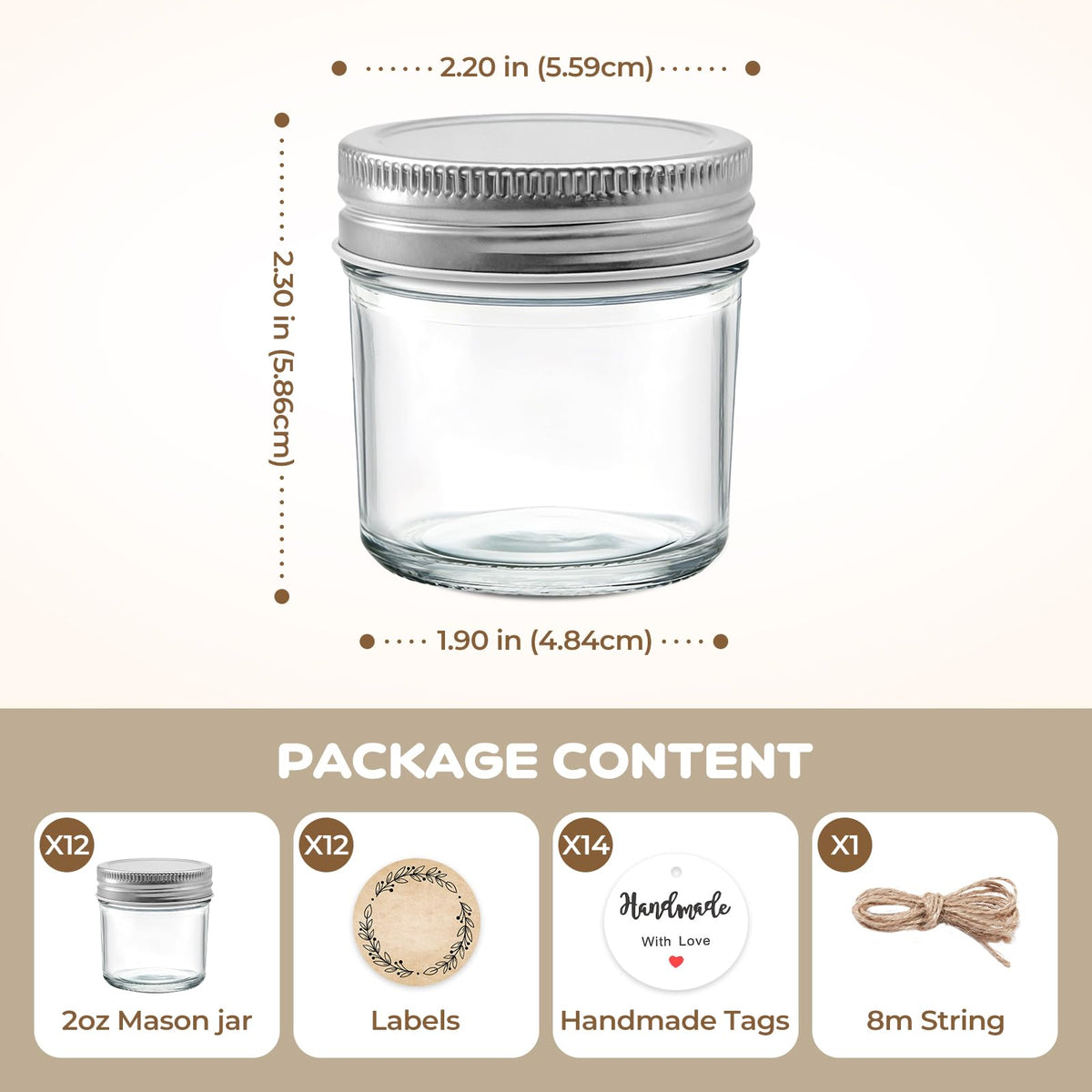 PureRoot mini jars with string ideal for decorative wedding favors.