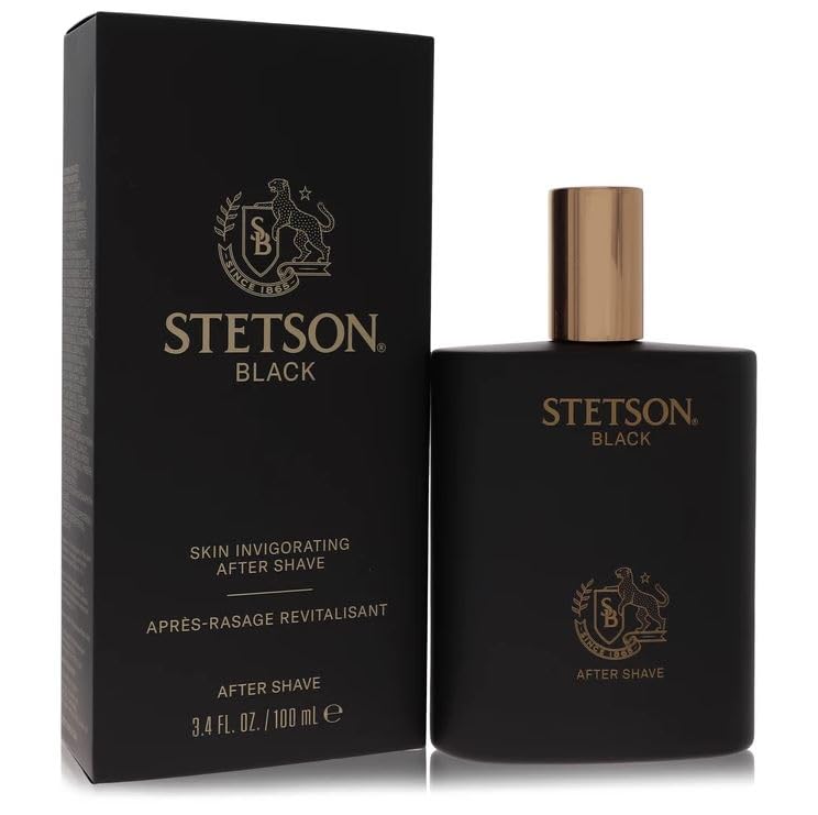 PureScents Stetson Black bottle front view highlighting sandalwood notes.