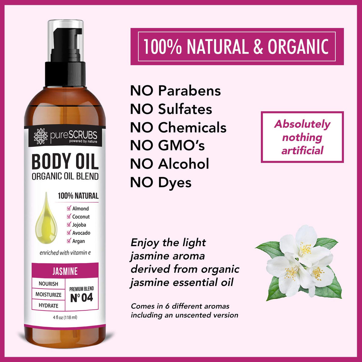 PureSCRUBS Jasmine Oil in bath enhances softness and mood.