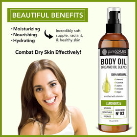 PureSCRUBS lemongrass oil on hands demonstrating fast absorption without greasiness