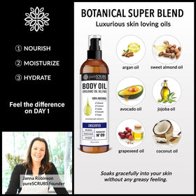 PureSCRUBS body oil promotes a healthy glow and smooth skin