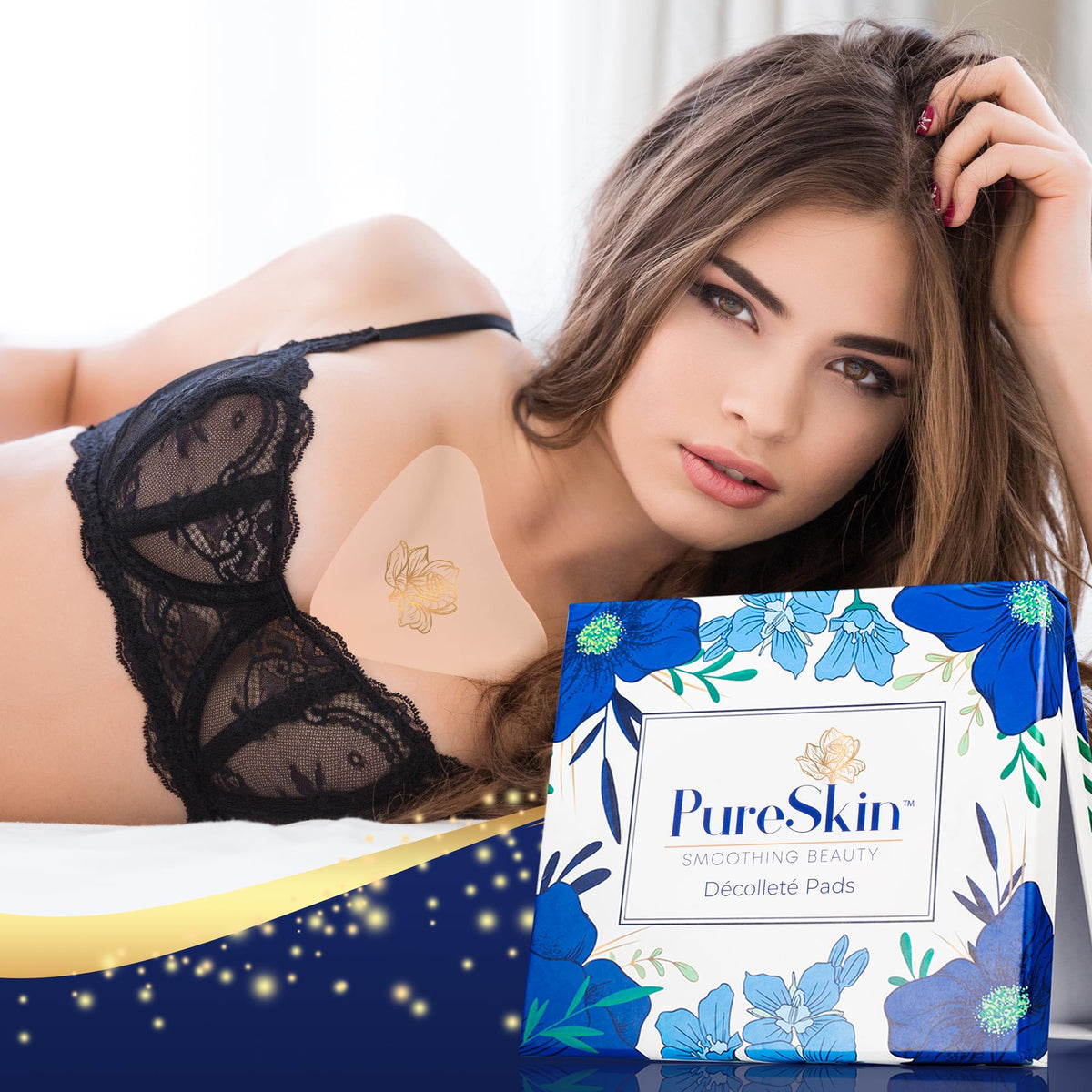 Decollete smoothing action illustrated on skin surface.