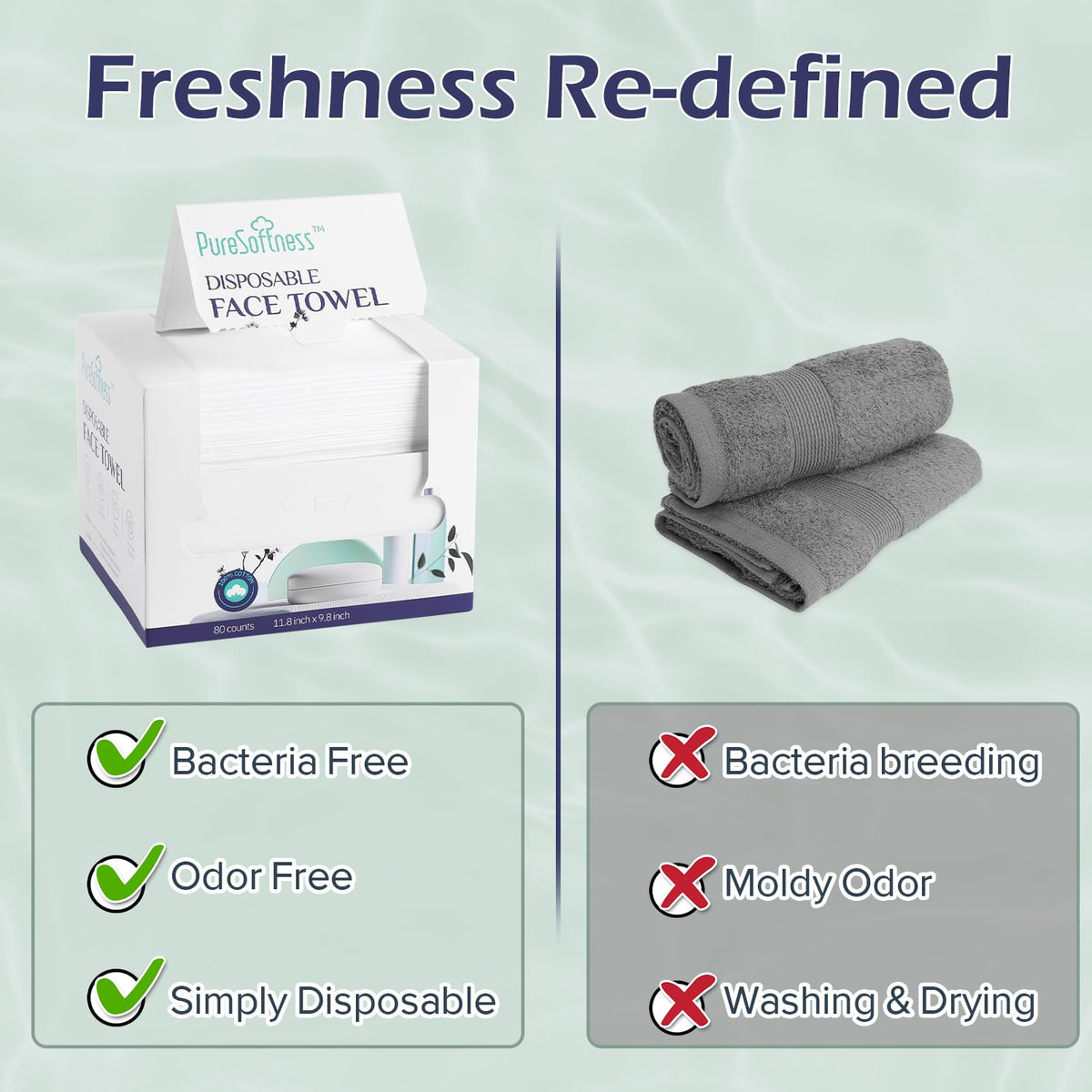 PureSoftness on-the-go usage: disposable towel in travel bag