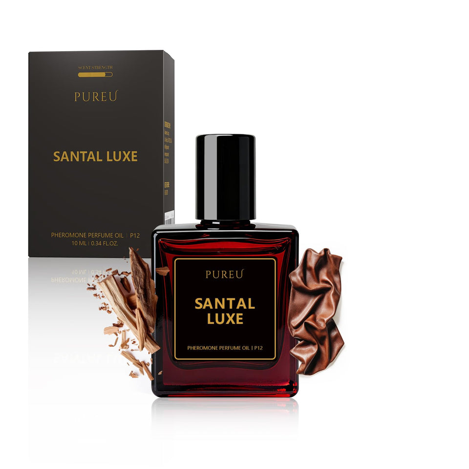 PUREU Santal Luxe bottle pour presents an elegant daily-wear fragrance.