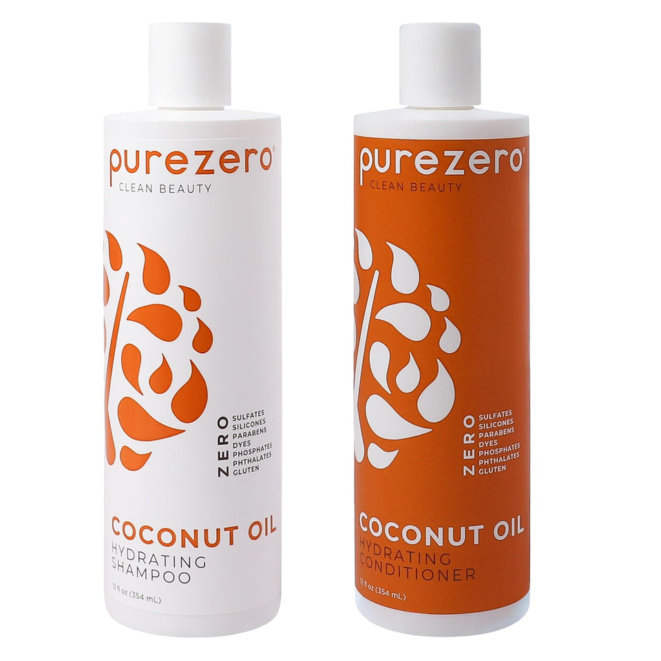 PureZero Coconut Oil Shampoo bottle with tropical scent for daily hydration