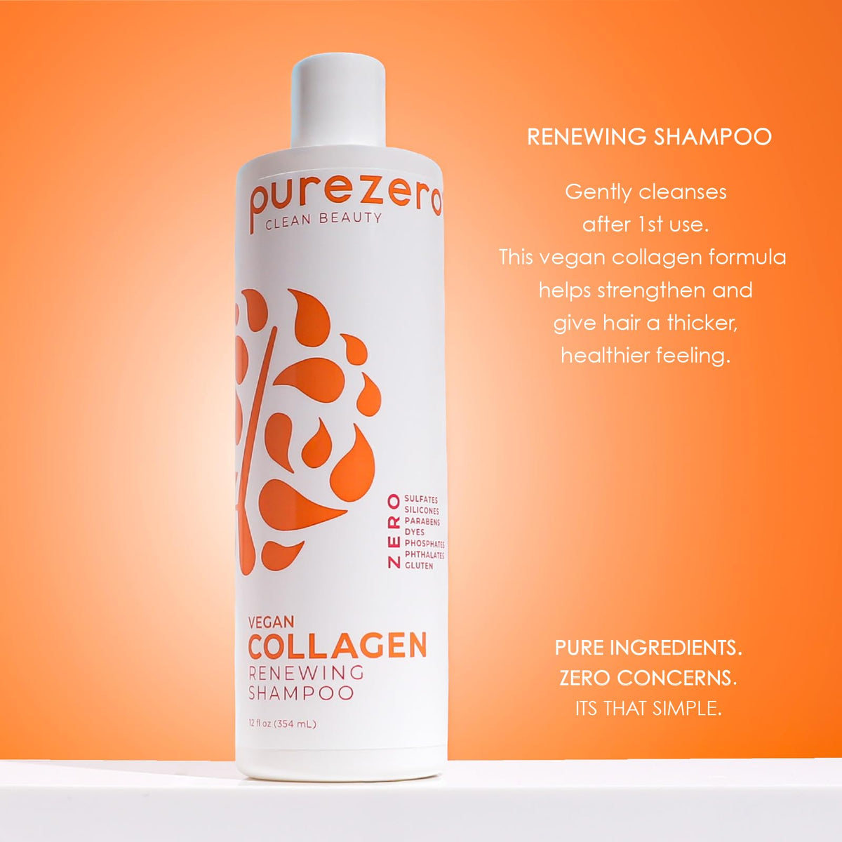 Purezero collagen conditioner bottle close-up highlighting smoothing hydration for dry hair.