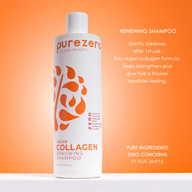 Purezero collagen conditioner bottle close-up highlighting smoothing hydration for dry hair.