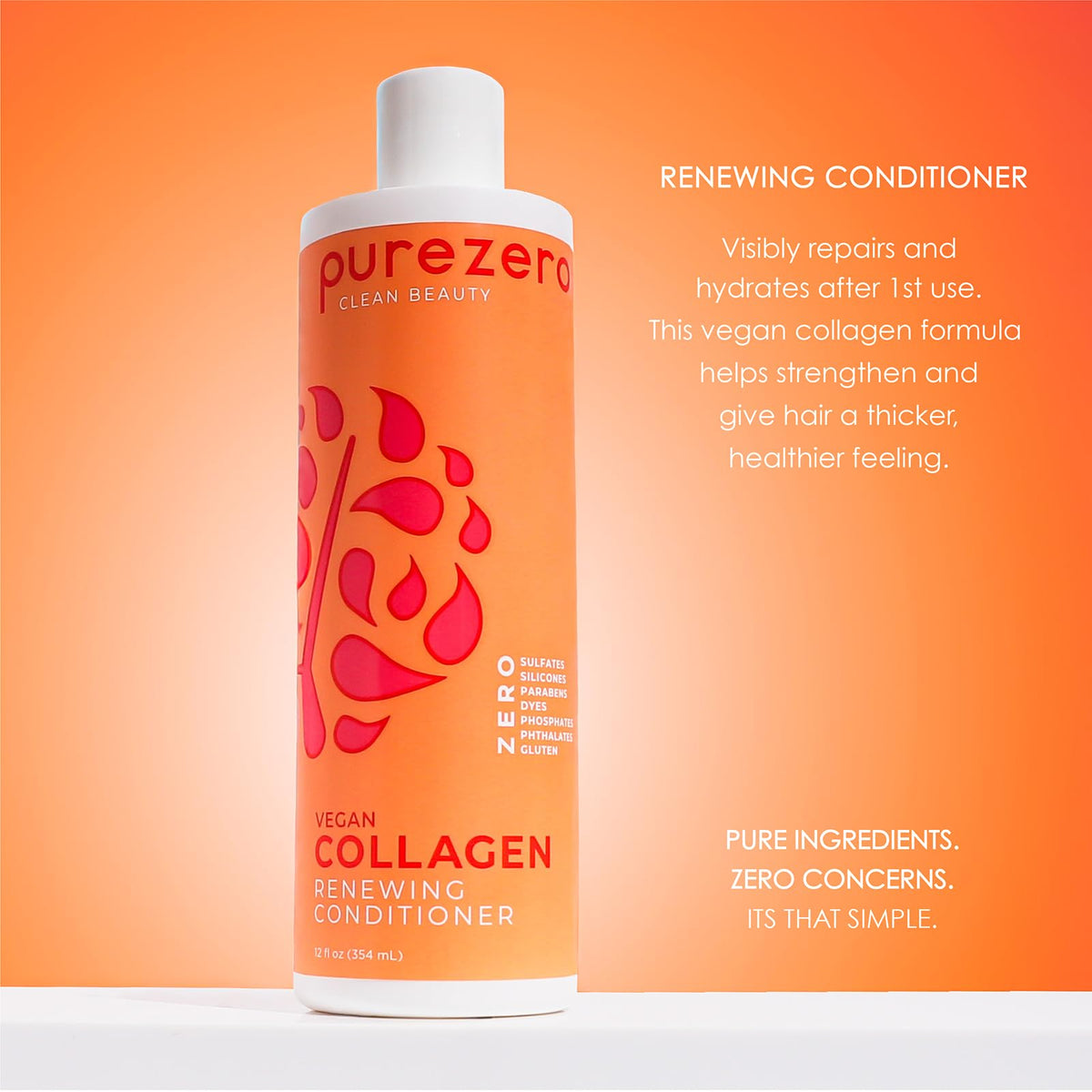 Purezero collagen set flatlay displaying silicone-free duo for strengthening hair.