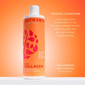 Purezero collagen set flatlay displaying silicone-free duo for strengthening hair.