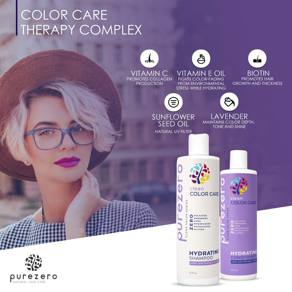 Purezero Color Care Therapy ingredients close-up featuring vitamins for color care