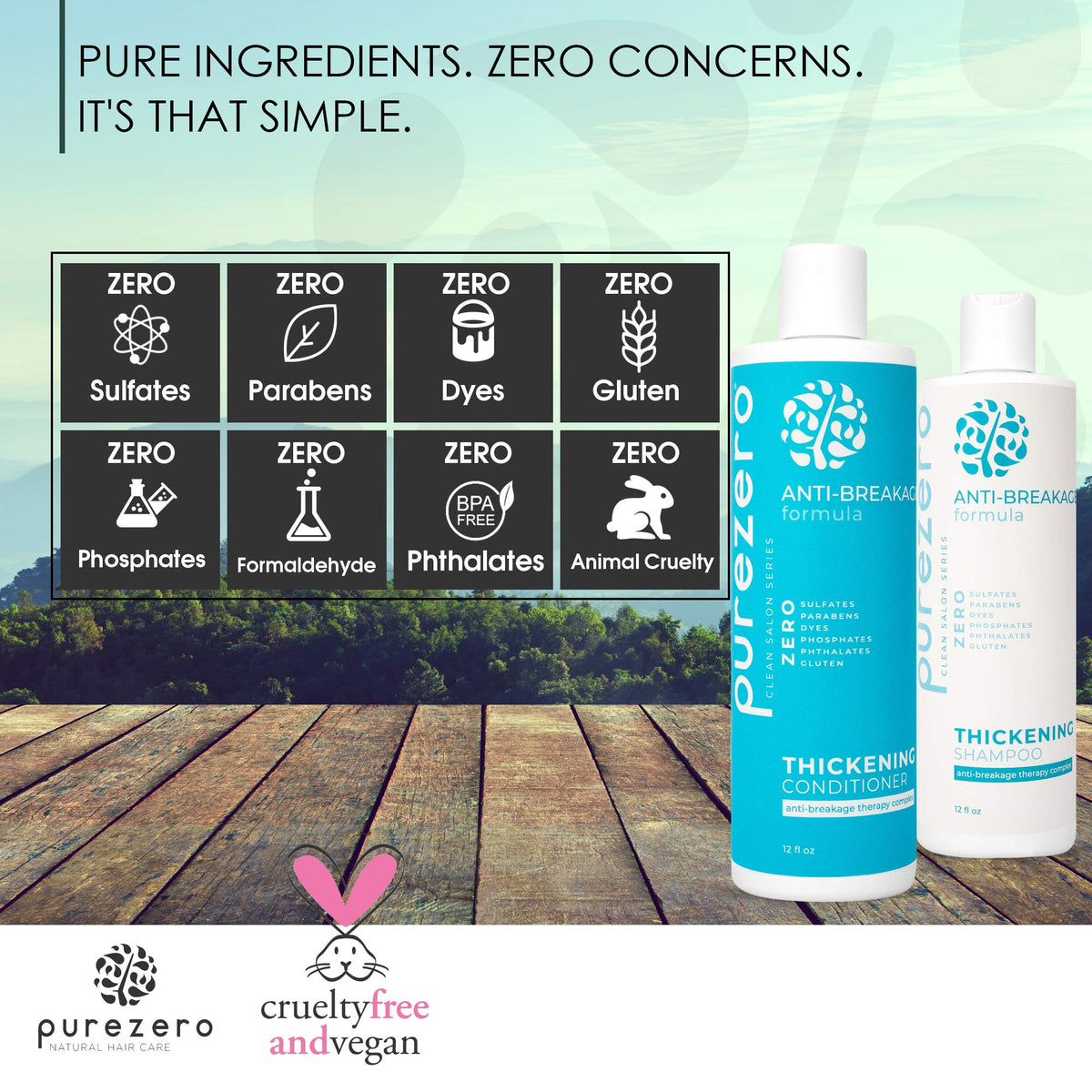 Purezero ingredients label closeup highlights vegan, caffeine, and biotin components.