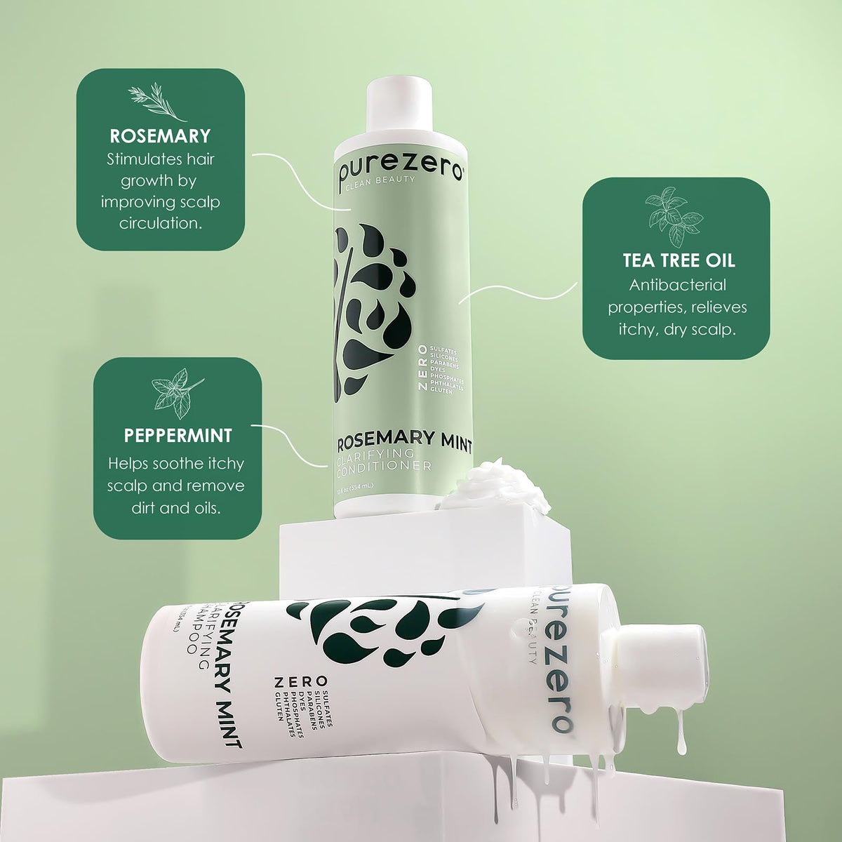 PureZero Rosemary Mint conditioner after-use for shine and softness.
