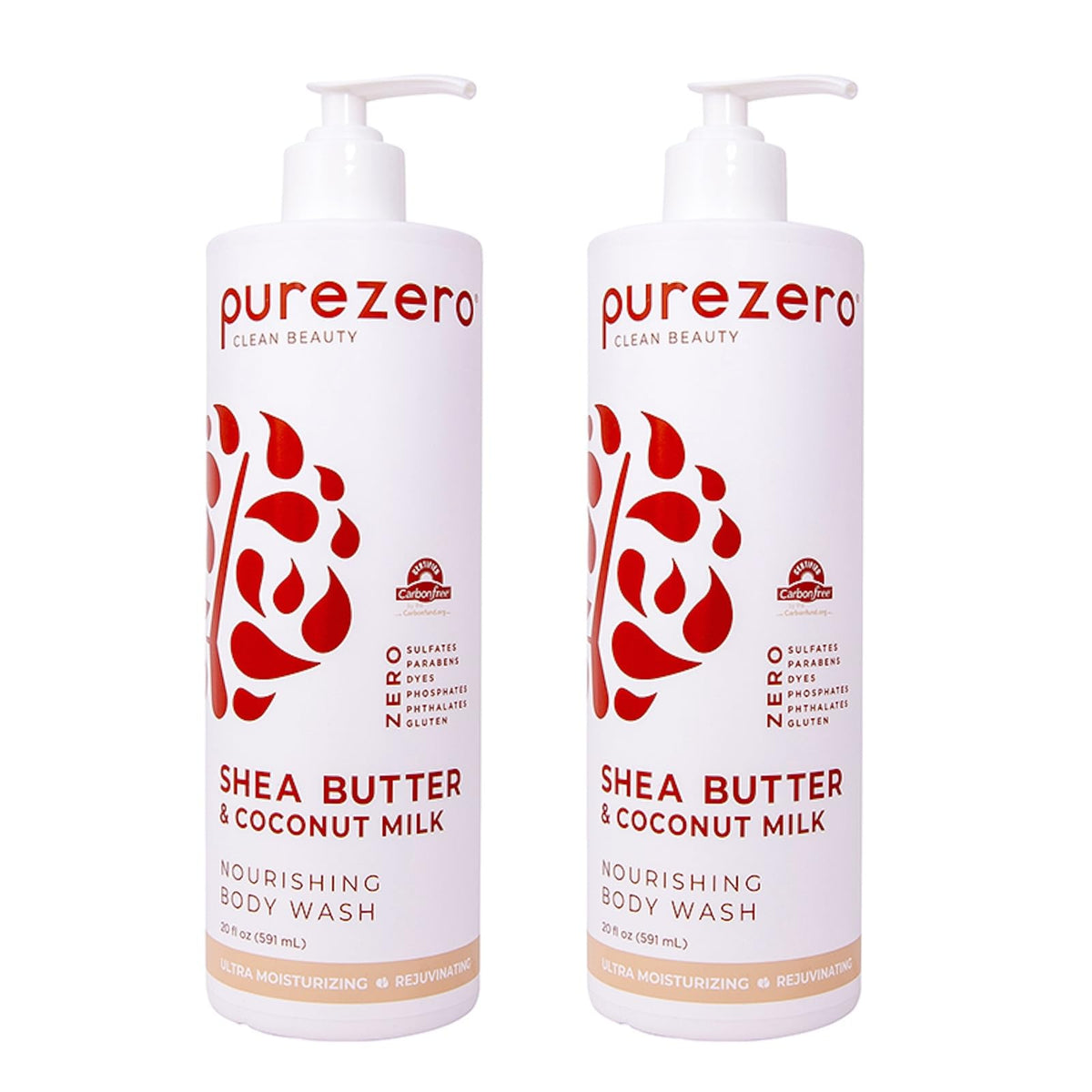 Purezero Shea Butter + Coconut Milk Body Wash bottle front showing hydrating formula