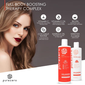 PureZero Volumizing Conditioner bottle back highlights smooth, detangling care