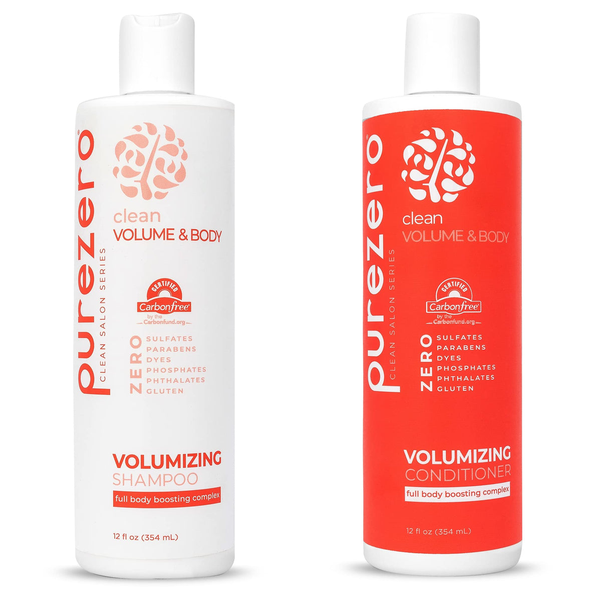 PureZero Volumizing Shampoo bottle promotes instant lift and fullness for fine hair