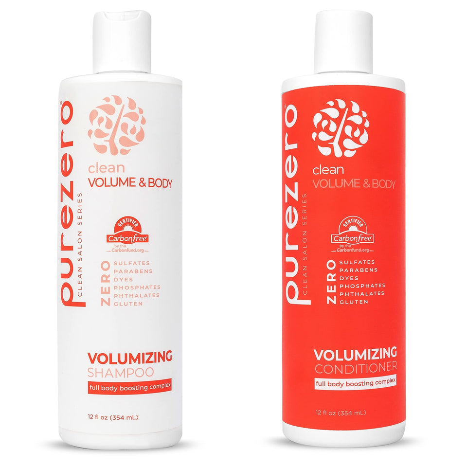 PureZero Volumizing Shampoo bottle promotes instant lift and fullness for fine hair