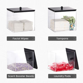 Puricon sleek black lid on counter, modern towel storage centerpiece.