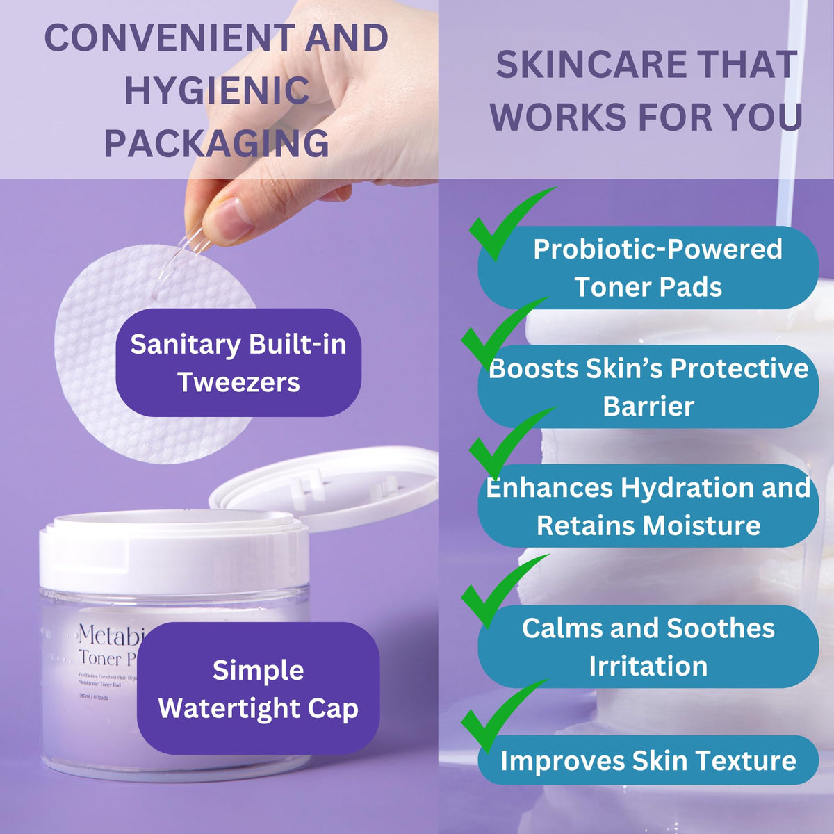 PURIPIA Metabiome pad on the face for refreshed, balanced skin.