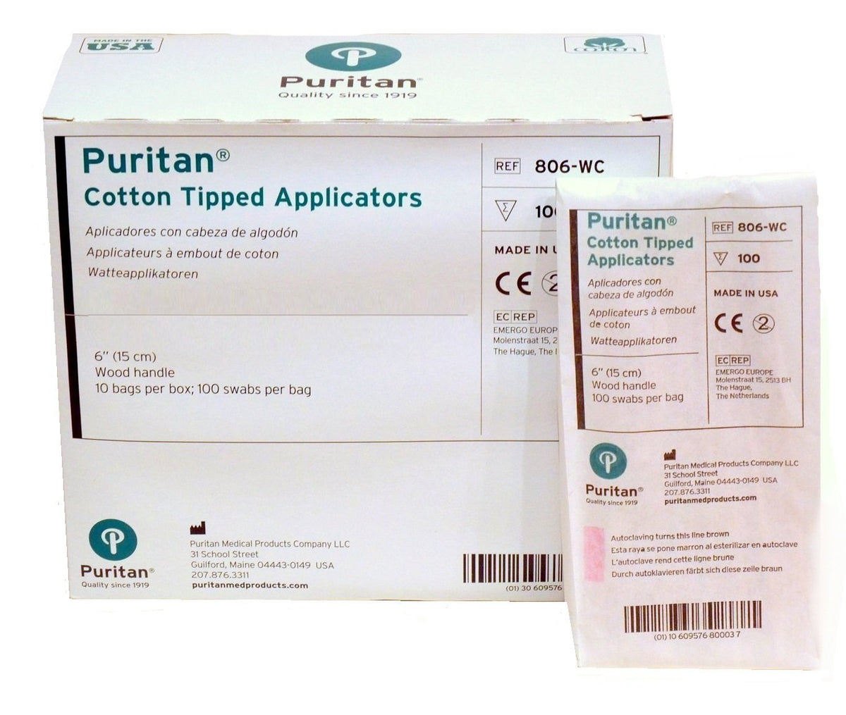 Puritan 806-WC box of 1000 cotton tipped applicators for bulk use.