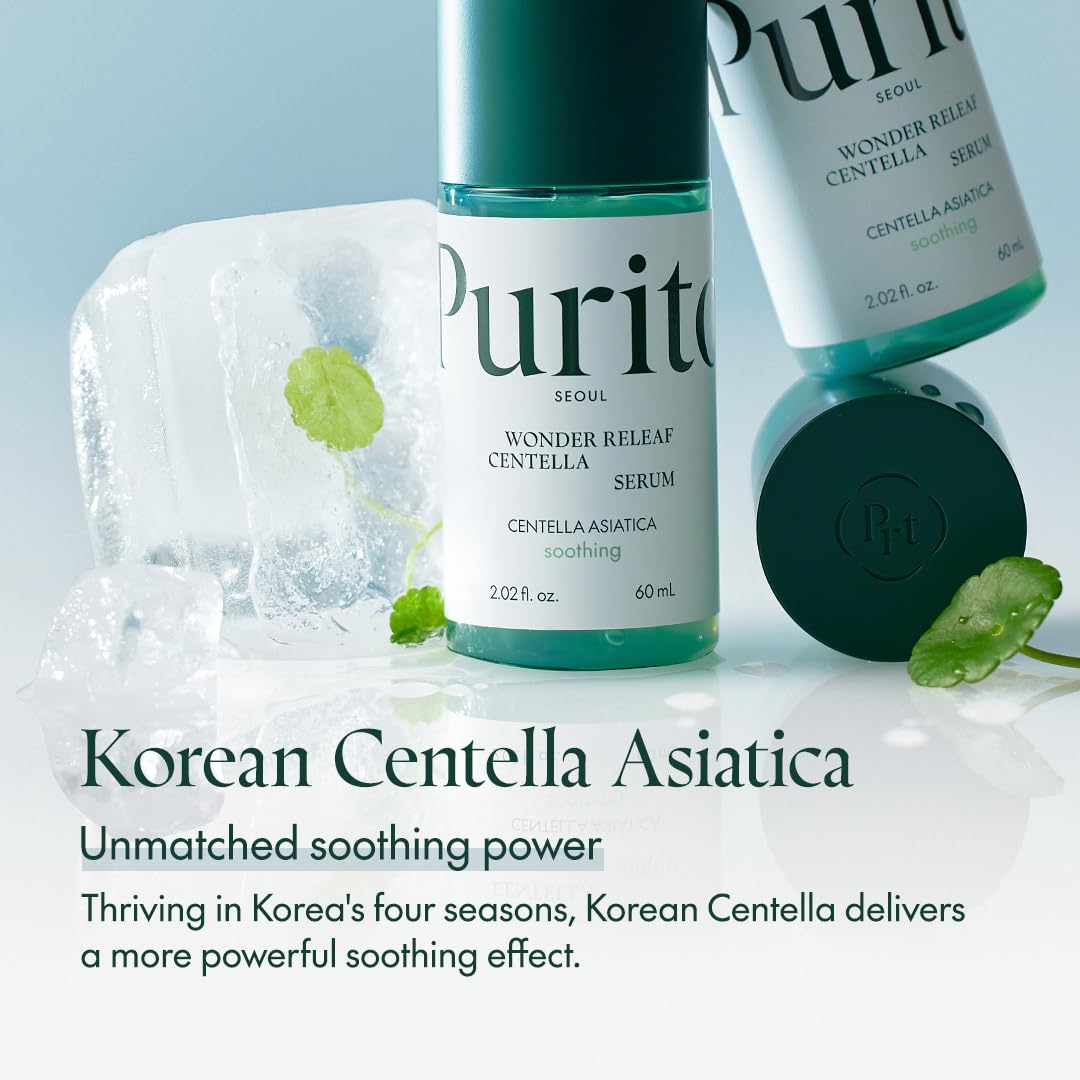 PURITO Centella Serum with centella asiatica highlights soothing properties.