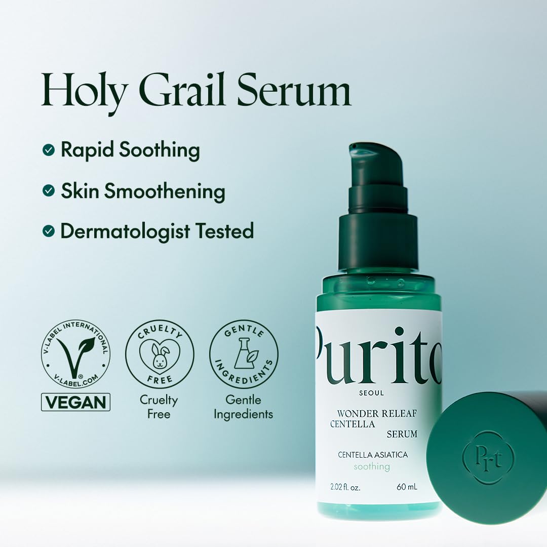 Close-up of PURITO Centella Serum texture, lightweight and quickly absorbed.