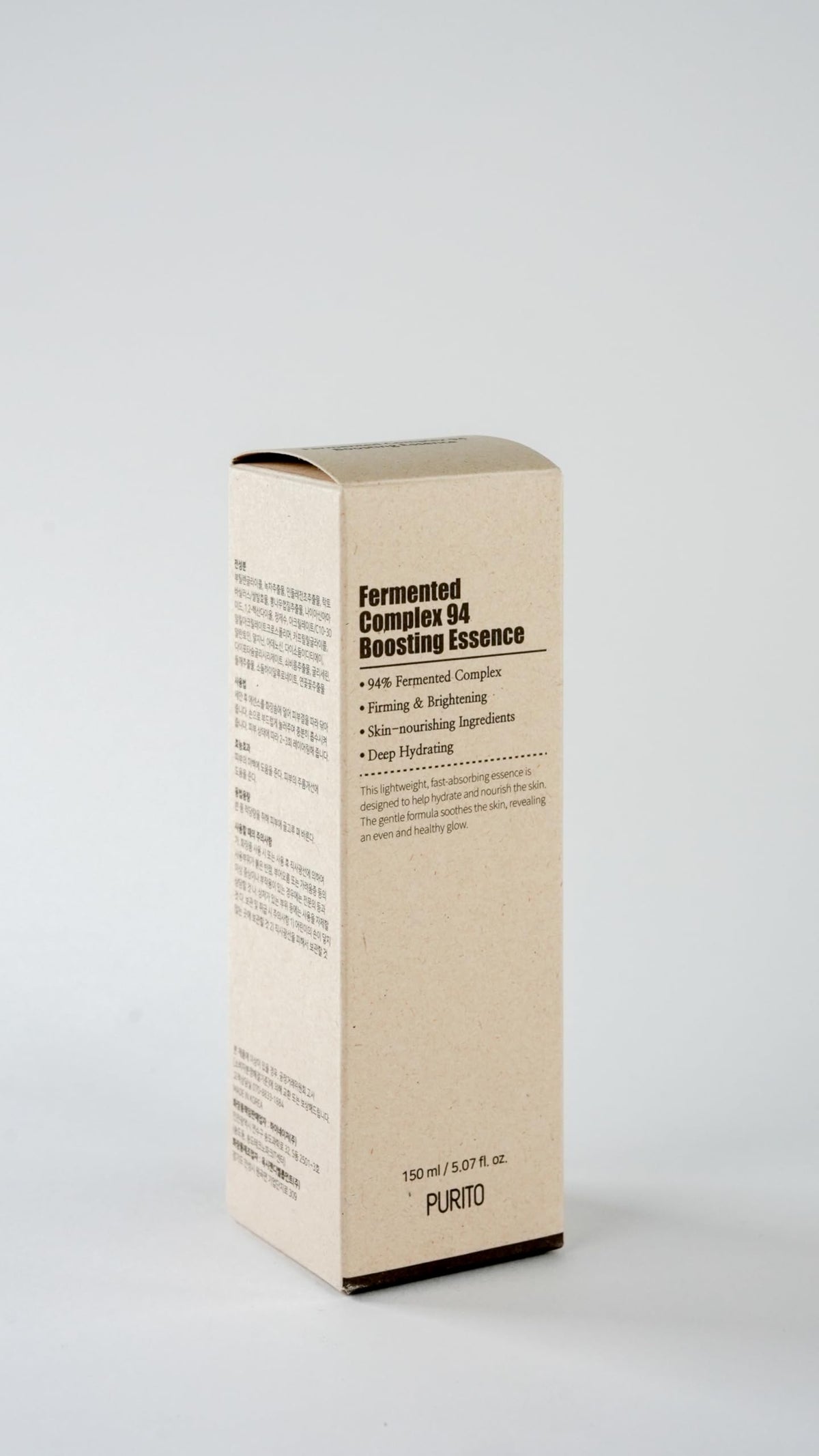 PURITO Fermented Complex 94 essence bottle with minimal packaging aesthetic