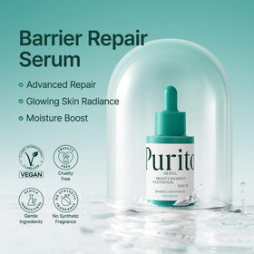PURITO Mighty Bamboo Panthenol Serum pump dispenser demonstrating fast absorption