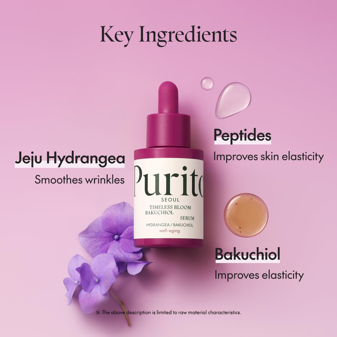 Purito Seoul Timeless Bloom Bakuchiol Serum application close-up demonstrates smooth glide for daily use