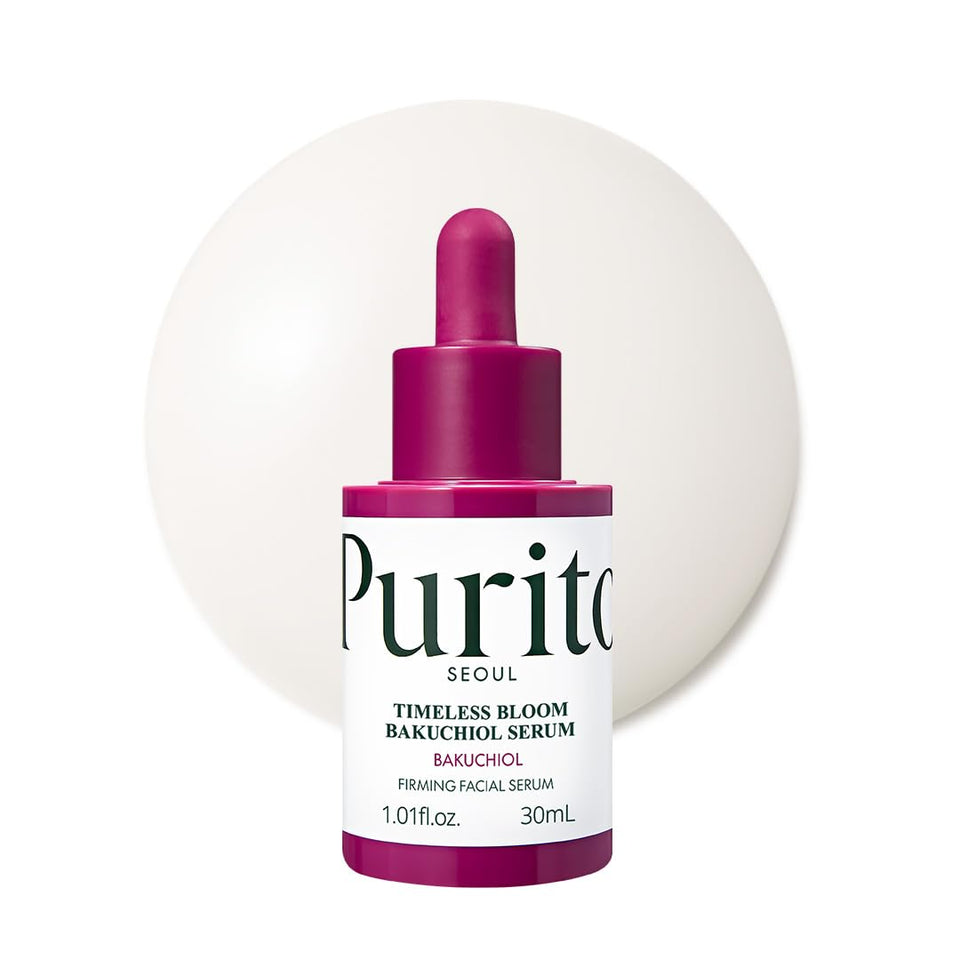 Purito Seoul Timeless Bloom Bakuchiol Serum packshot showcases gentle formula for sensitive skin