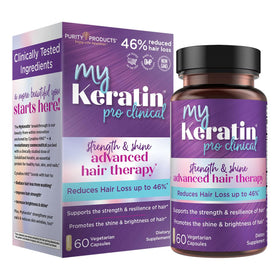 Purity Products MyKeratin ProClinical bottle displays its advanced keratin formula for stronger, shinier hair.