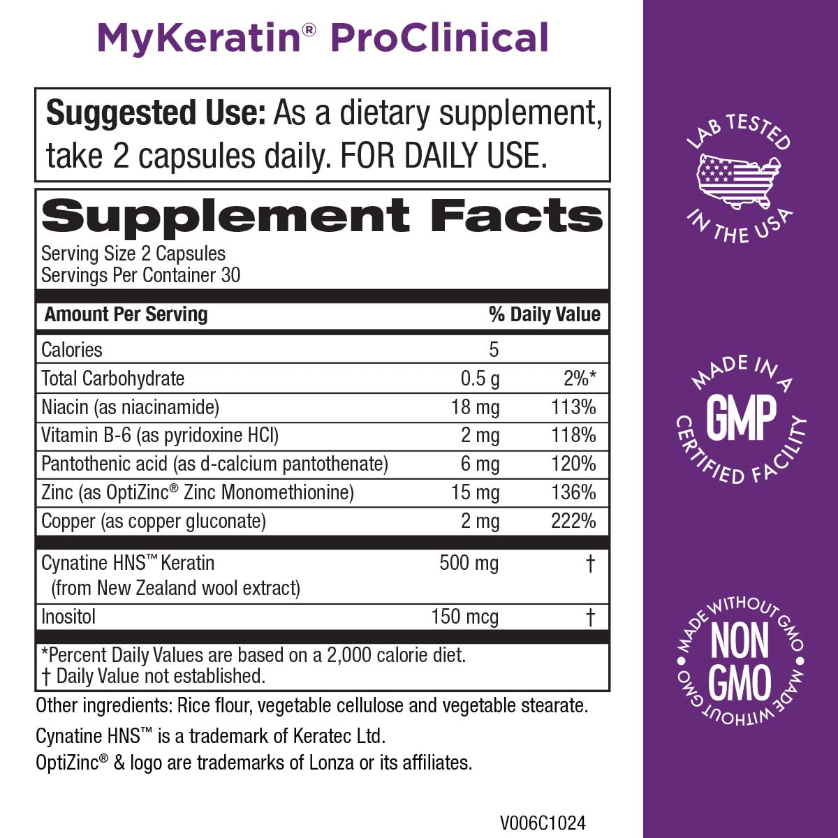 Purity Products MyKeratin ProClinical capsules are shown, suggesting daily use may support hair resilience and glow.
