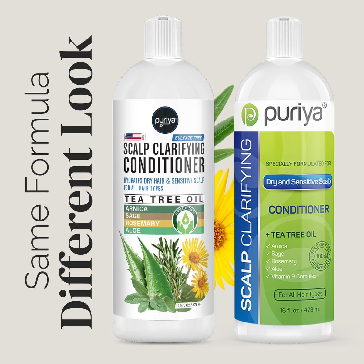 Puriya conditioner ingredients with arnica and tea tree promote scalp comfort.