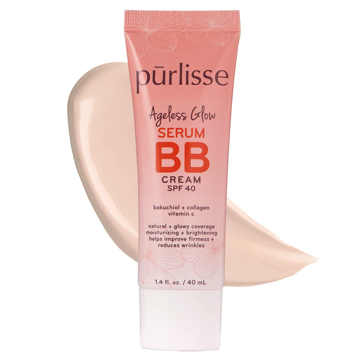 Pūrlisse Ageless Glow BB Cream bottle closeup showing SPF 40 protection