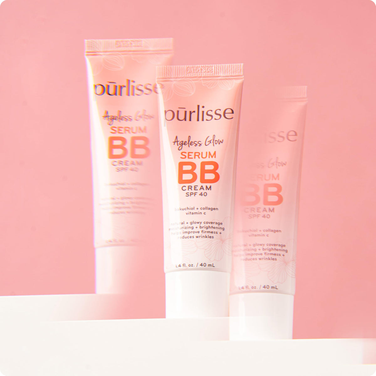 PūrLisse Ageless Glow Serum BB Cream ingredients bakuchiol and vitamin C visual