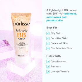 Purlisse BB cream swatch showing seamless blend for a light, breathable finish.